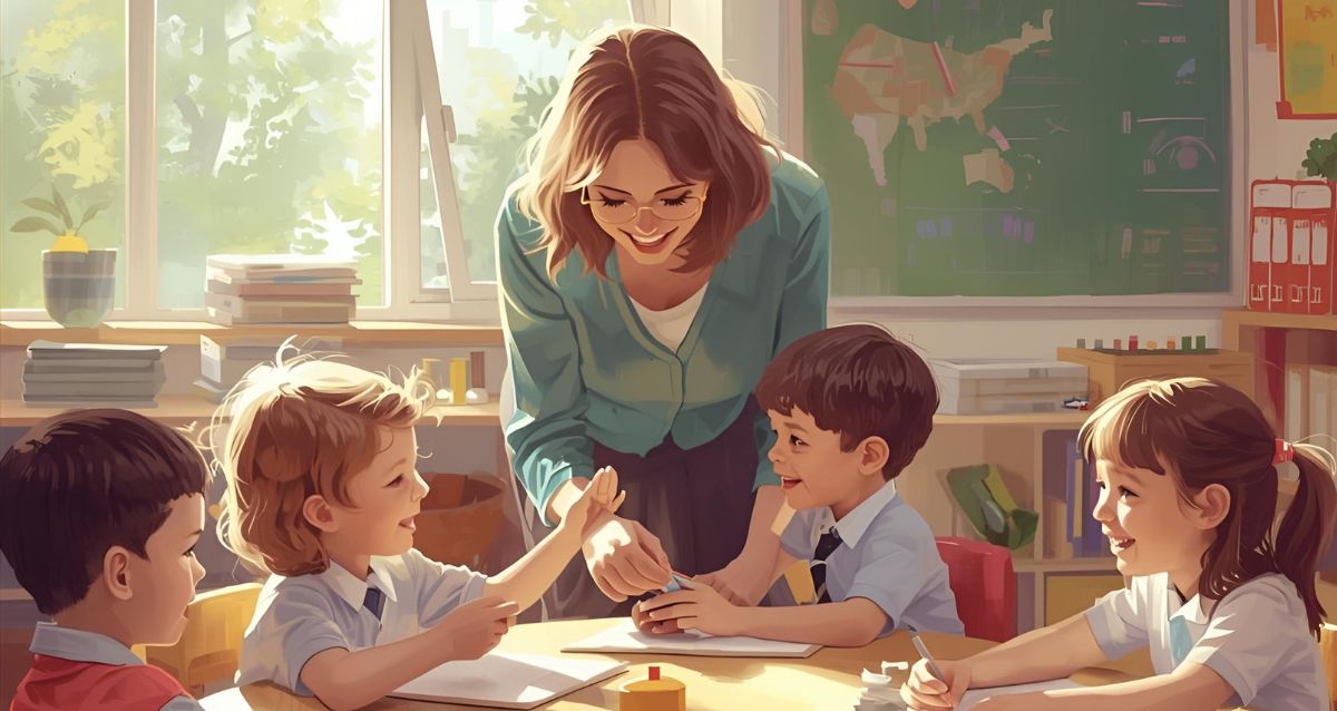 איור גננת עם ילדים, הדמיית בינה מלאכותית: מרחב אונליין