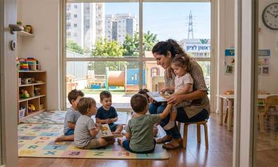 הדמיית בינה מלאכותית של גננת עםילדים במעון מושקע